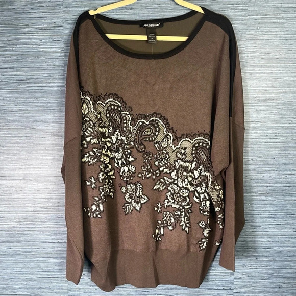 Ashley Stewart Sweaters - Womens Ashley Stewart Size 3X Brown Beaded NWT Floral
